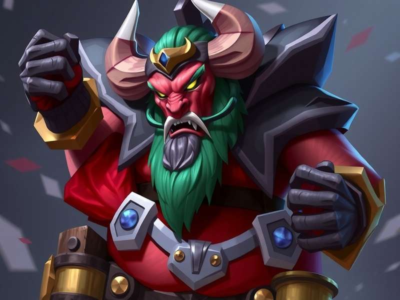 Ornn, The Forge God, standing proudly in his workshop with glowing hammer and anvil