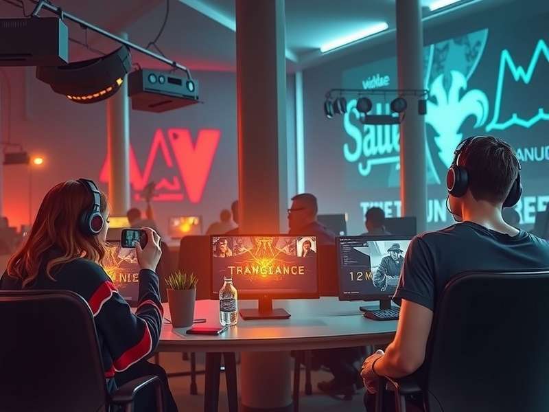 A UK League of Legends team huddled together discussing strategy during a LAN tournament pause