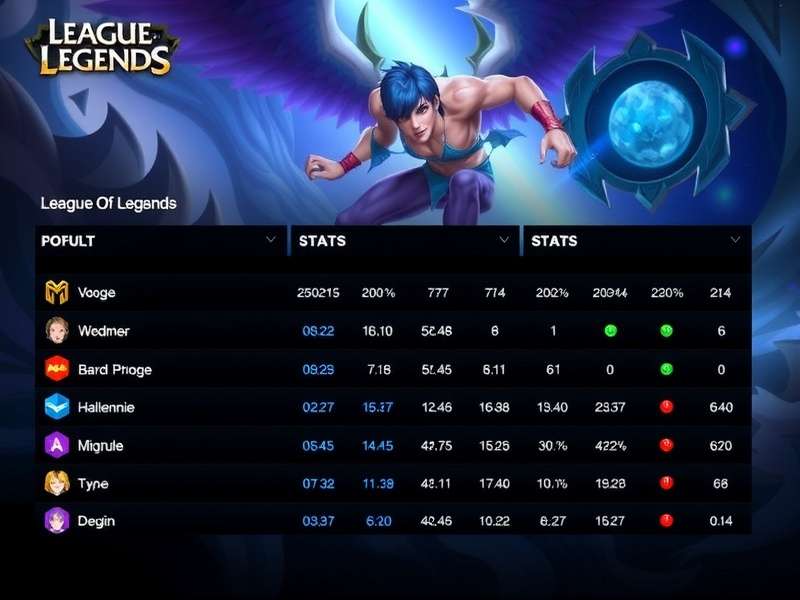 Infographic showing League of Legends champion win rates and pick ban statistics for patch 14.10