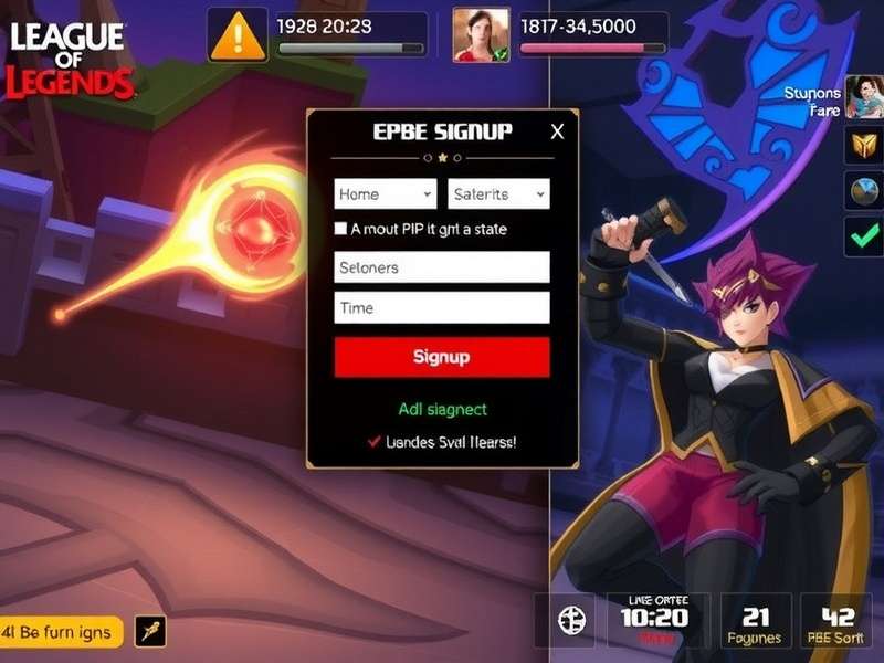 League of Legends PBE Signup Interface with Champion Select