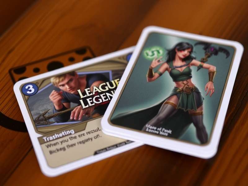 League of Legends physical card game spread showing champions and abilities