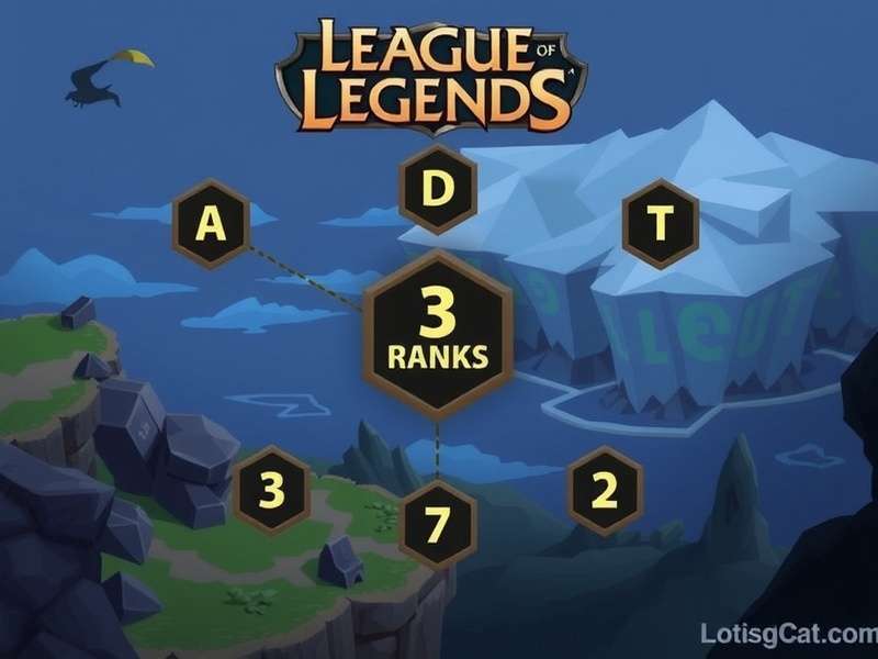 Visual pyramid of all League of Legends ranks from Iron at the base to Challenger at the peak
