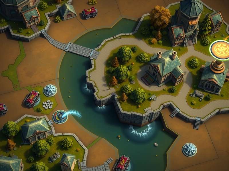 A stunning panoramic view of Summoner's Rift, the iconic League of Legends map, with lush jungle paths and towering turrets