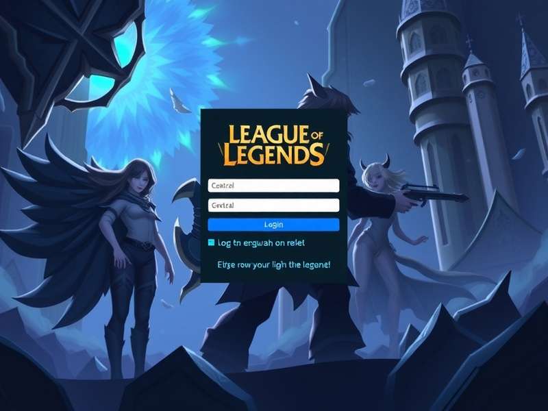 League of Legends login screen with champion silhouettes and Riot Games branding